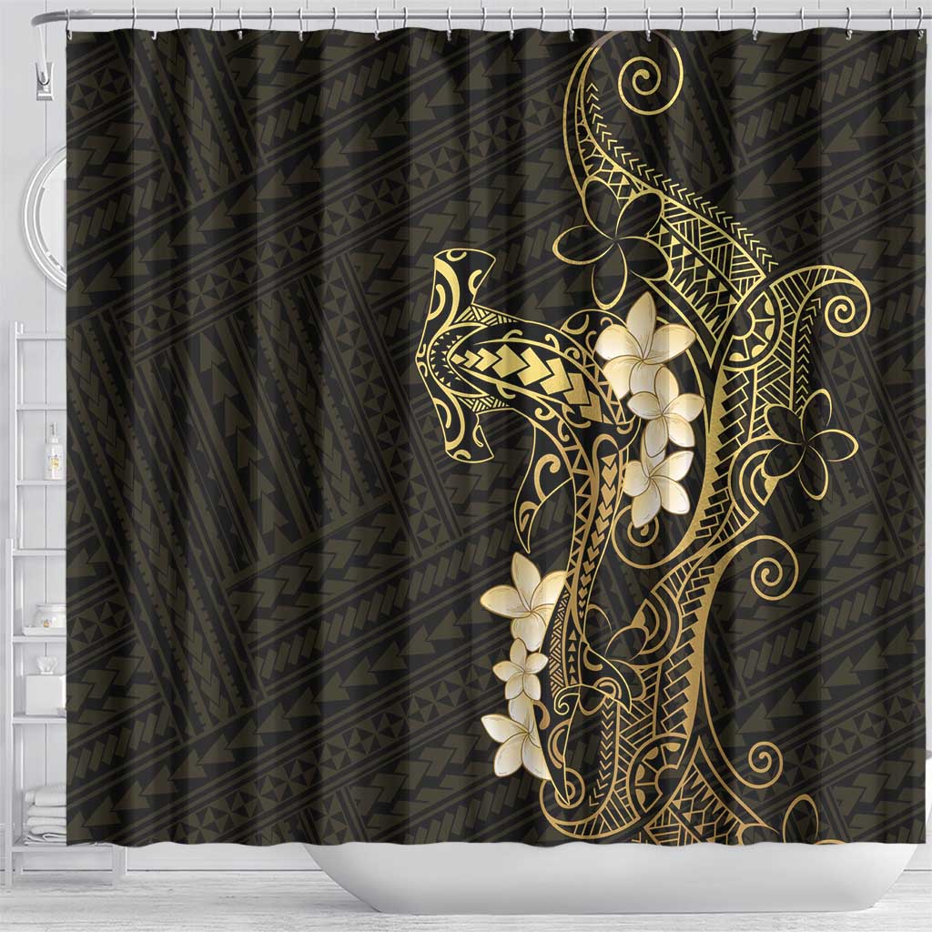 Black and Gold Hawaii Shower Curtain Hammerhead Shark Tattoo Curve Polynesian - Polynesian Pride