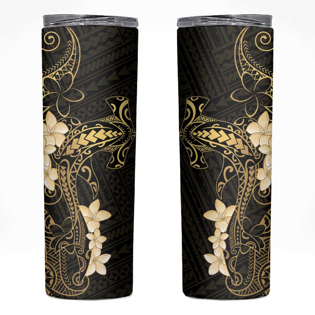 Black and Gold Hawaii Skinny Tumbler Hammerhead Shark Tattoo Curve Polynesian - Polynesian Pride