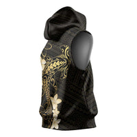 Black and Gold Hawaii Sleeveless Hoodie Hammerhead Shark Tattoo Curve Polynesian - Polynesian Pride