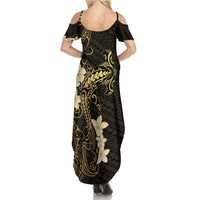 Black and Gold Hawaii Summer Maxi Dress Hammerhead Shark Tattoo Curve Polynesian - Polynesian Pride