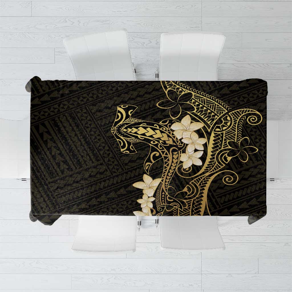 Black and Gold Hawaii Tablecloth Hammerhead Shark Tattoo Curve Polynesian - Polynesian Pride