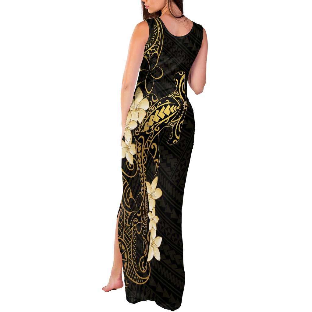 Black and Gold Hawaii Tank Maxi Dress Hammerhead Shark Tattoo Curve Polynesian - Polynesian Pride