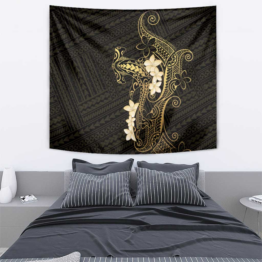 Black and Gold Hawaii Tapestry Hammerhead Shark Tattoo Curve Polynesian - Polynesian Pride