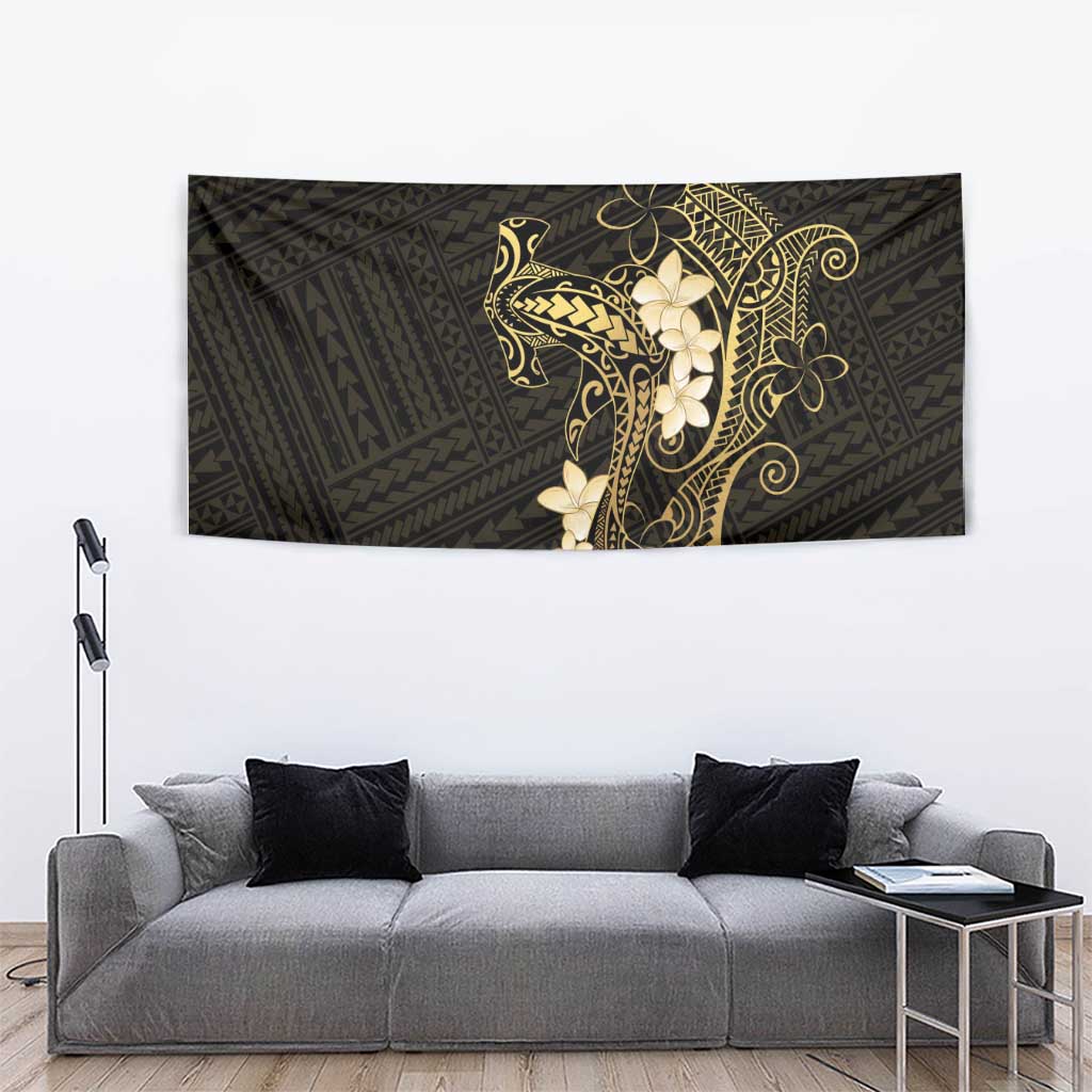 Black and Gold Hawaii Tapestry Hammerhead Shark Tattoo Curve Polynesian - Polynesian Pride