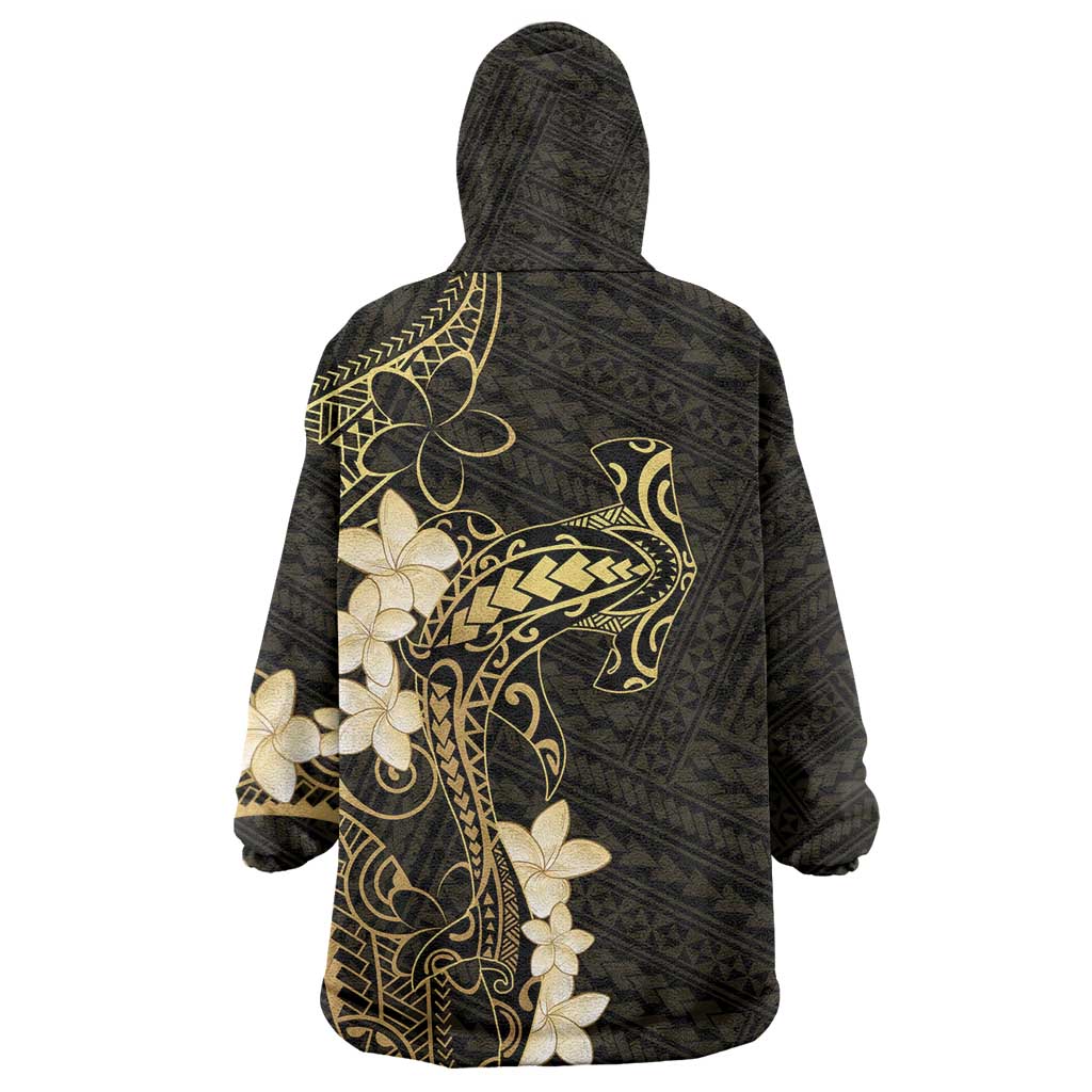 Black and Gold Hawaii Wearable Blanket Hoodie Hammerhead Shark Tattoo Curve Polynesian - Polynesian Pride