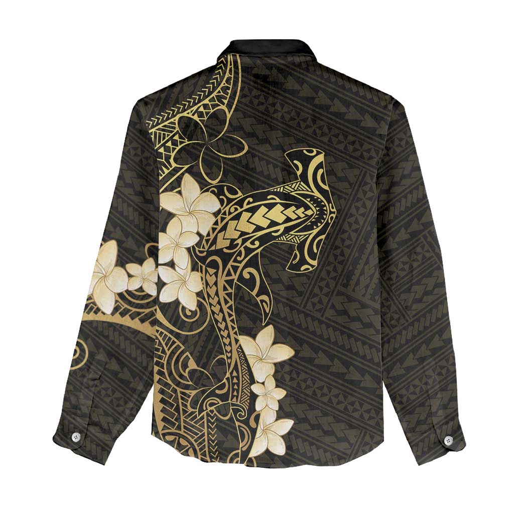 Black and Gold Hawaii Women Casual Shirt Hammerhead Shark Tattoo Curve Polynesian - Polynesian Pride