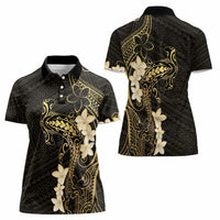 Black and Gold Hawaii Women Polo Shirt Hammerhead Shark Tattoo Curve Polynesian - Polynesian Pride