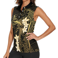 Black and Gold Hawaii Women Sleeveless Polo Shirt Hammerhead Shark Tattoo Curve Polynesian - Polynesian Pride