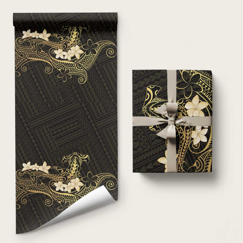 Black and Gold Hawaii Wrapping Paper Hammerhead Shark Tattoo Curve Polynesian LT14 58" × 23" Black - Polynesian Pride