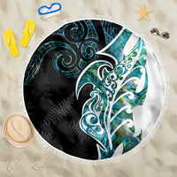 Proud Aotearoa Beach Blanket Maori Silver Fern Mix Paua Shell Pattern LT14 One Size 150cm Black - Polynesian Pride