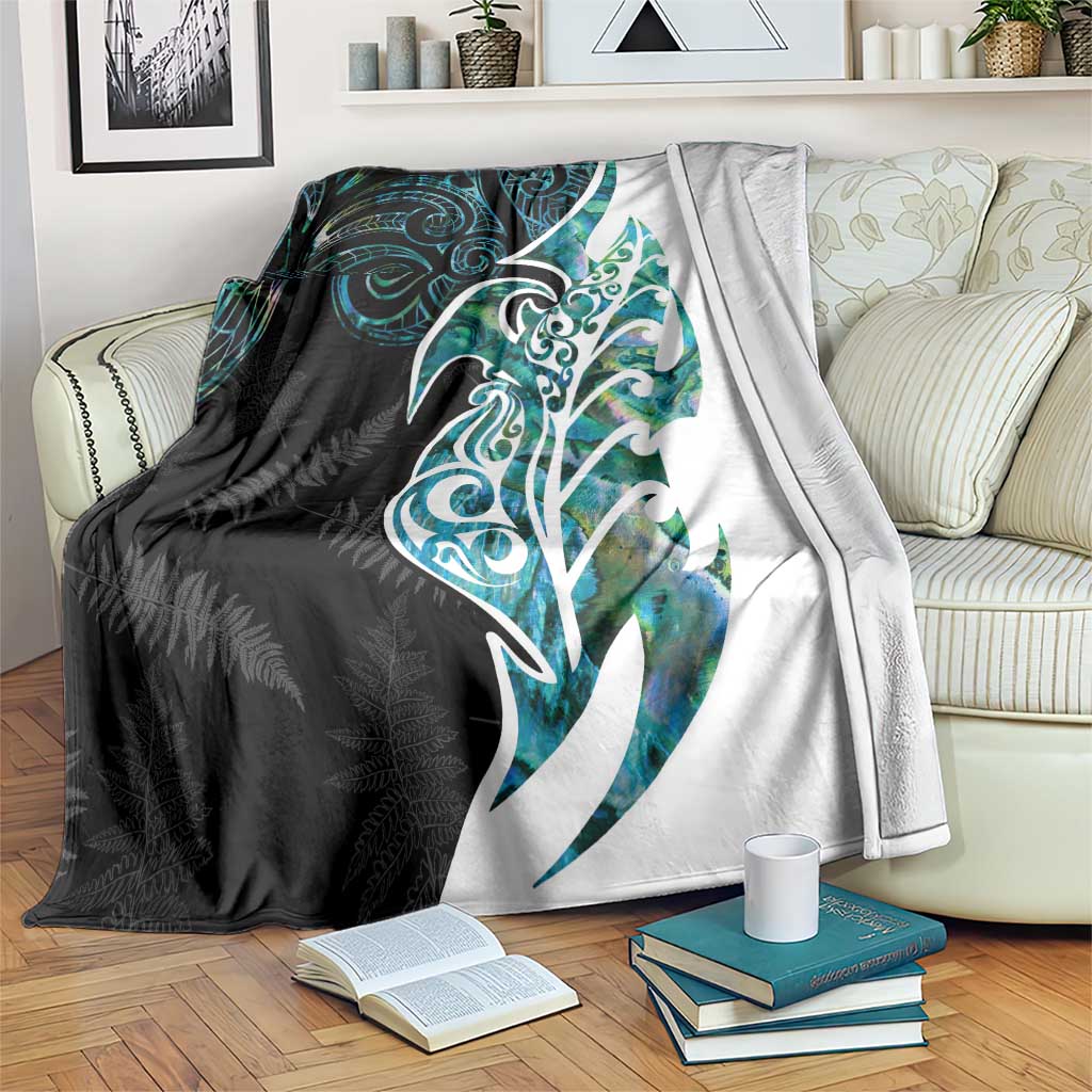 Proud Aotearoa Blanket Maori Silver Fern Mix Paua Shell Pattern LT14 Black - Polynesian Pride