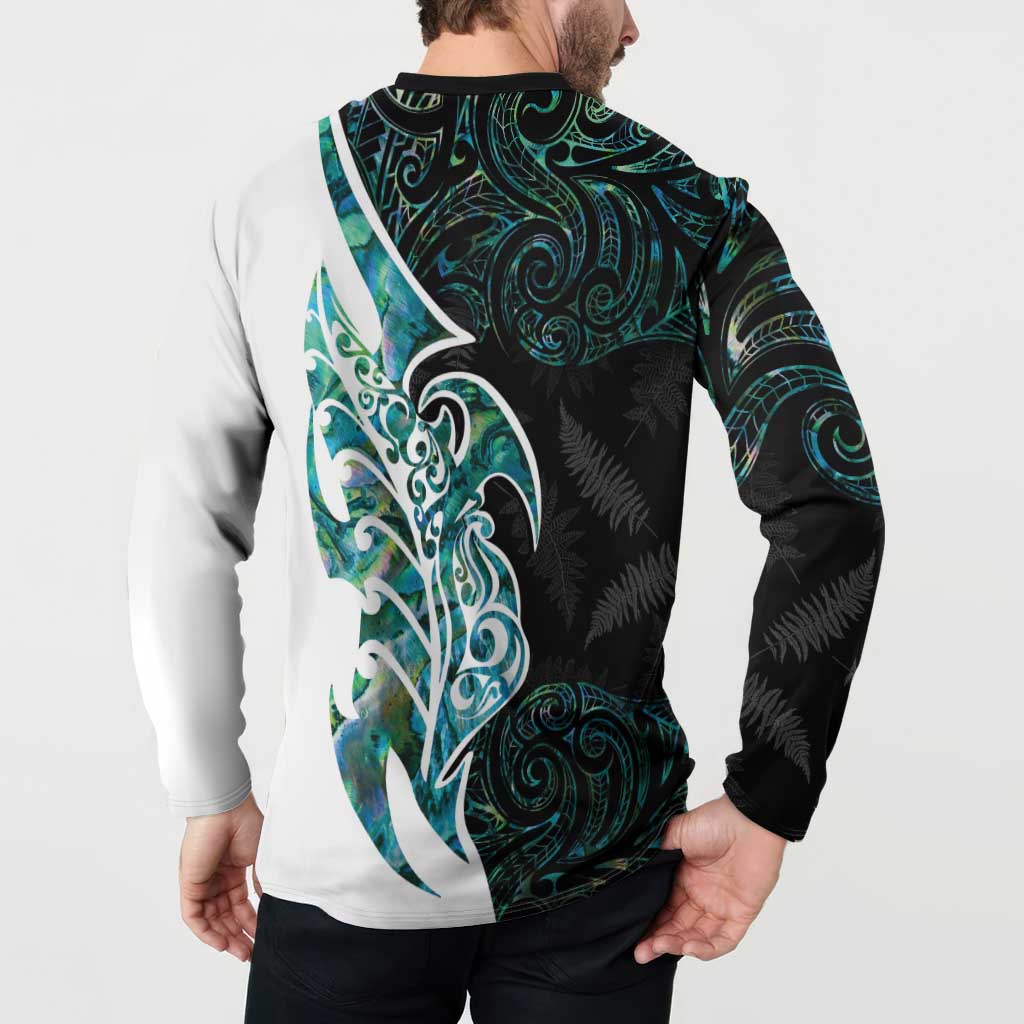 Proud Aotearoa Button Sweatshirt Maori Silver Fern Mix Paua Shell Pattern LT14 - Polynesian Pride