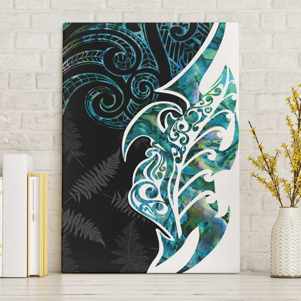 Proud Aotearoa Canvas Wall Art Maori Silver Fern Mix Paua Shell Pattern LT14 Without Frame Black - Polynesian Pride