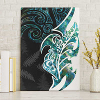 Proud Aotearoa Canvas Wall Art Maori Silver Fern Mix Paua Shell Pattern LT14 Without Frame Black - Polynesian Pride