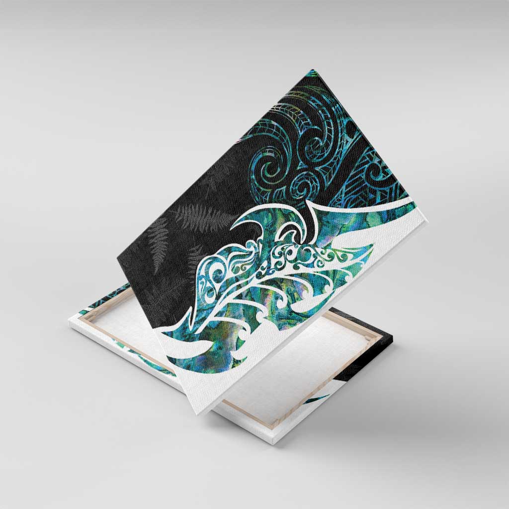 Proud Aotearoa Canvas Wall Art Maori Silver Fern Mix Paua Shell Pattern LT14 With Frame Black - Polynesian Pride