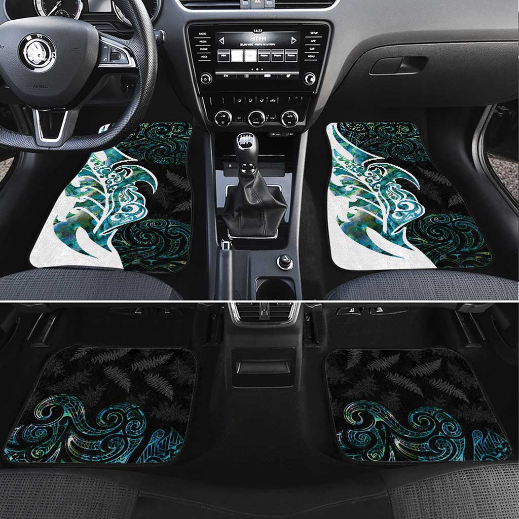 Proud Aotearoa Car Mats Maori Silver Fern Mix Paua Shell Pattern LT14 Set 4pcs Black - Polynesian Pride