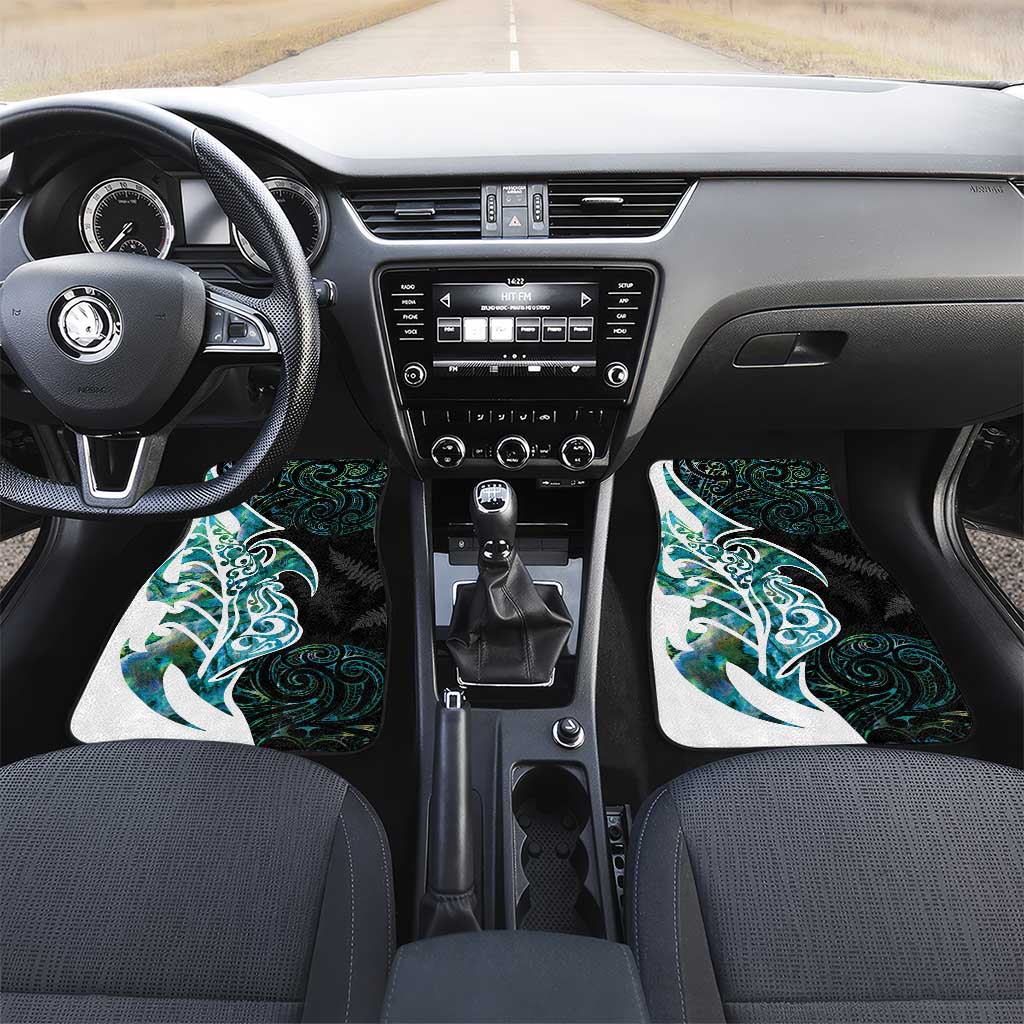 Proud Aotearoa Car Mats Maori Silver Fern Mix Paua Shell Pattern LT14 Set 2pcs - Front Black - Polynesian Pride
