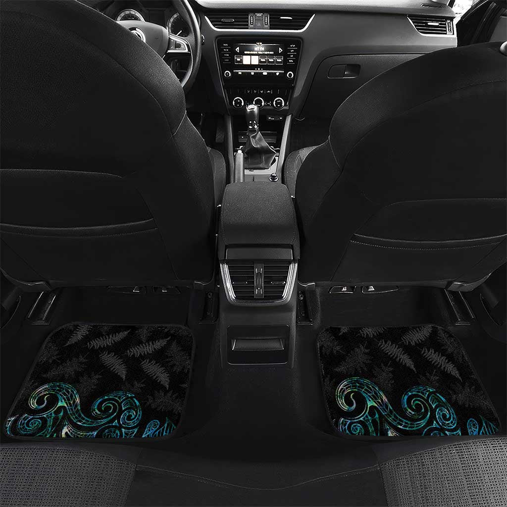 Proud Aotearoa Car Mats Maori Silver Fern Mix Paua Shell Pattern LT14 Set 2pcs - Back Black - Polynesian Pride