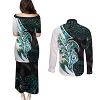 Proud Aotearoa Couples Matching Puletasi and Long Sleeve Button Shirt Maori Silver Fern Mix Paua Shell Pattern LT14 - Polynesian Pride