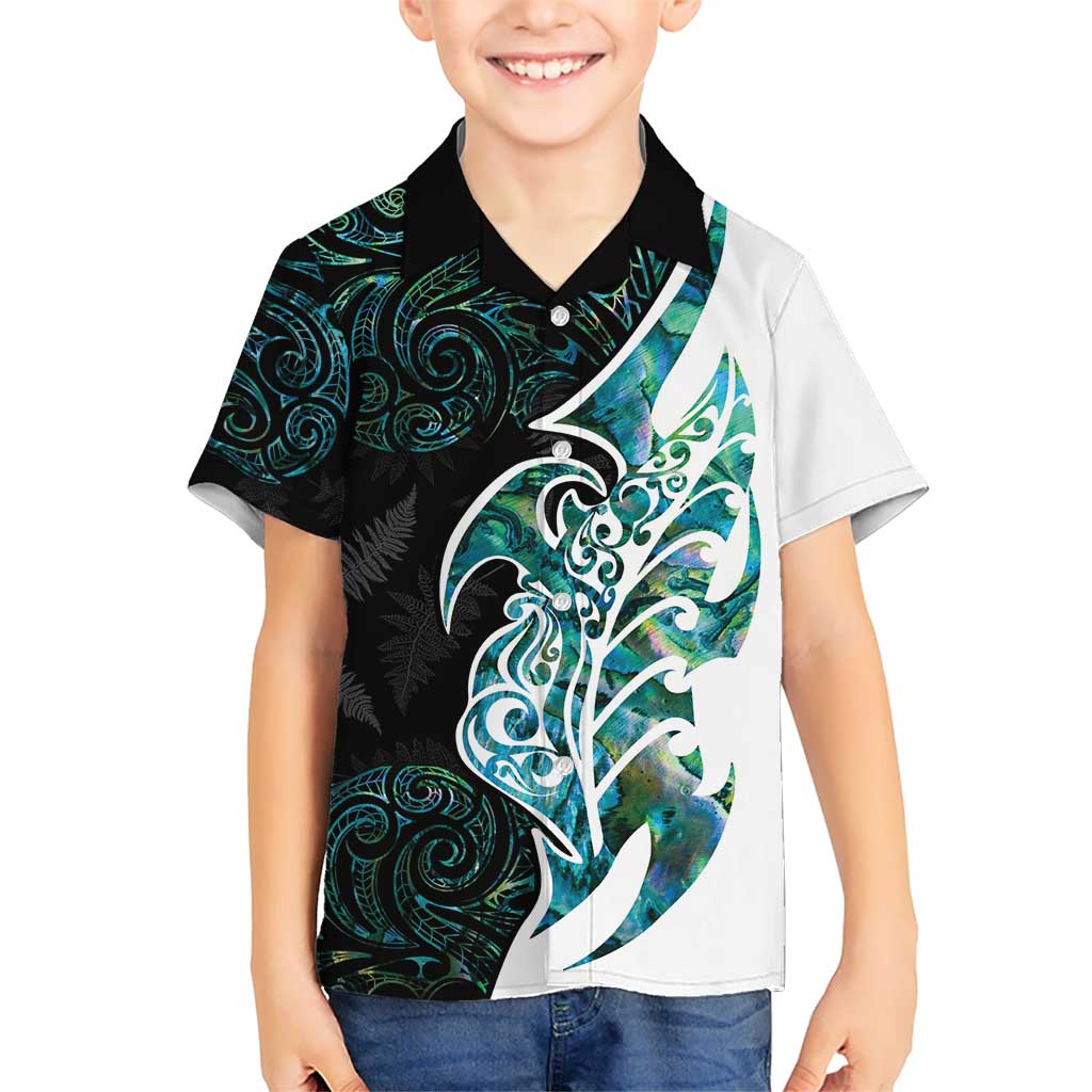 Proud Aotearoa Kid Hawaiian Shirt Maori Silver Fern Mix Paua Shell Pattern