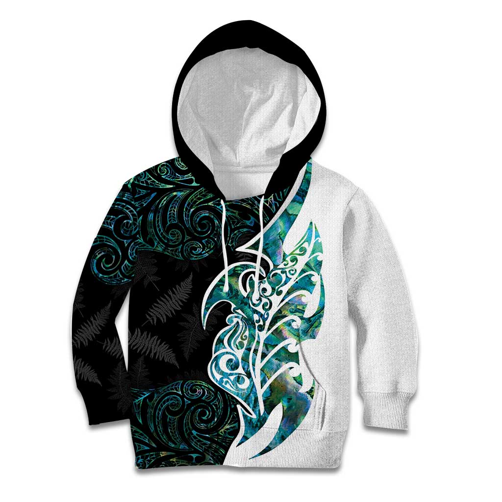 Proud Aotearoa Kid Hoodie Maori Silver Fern Mix Paua Shell Pattern