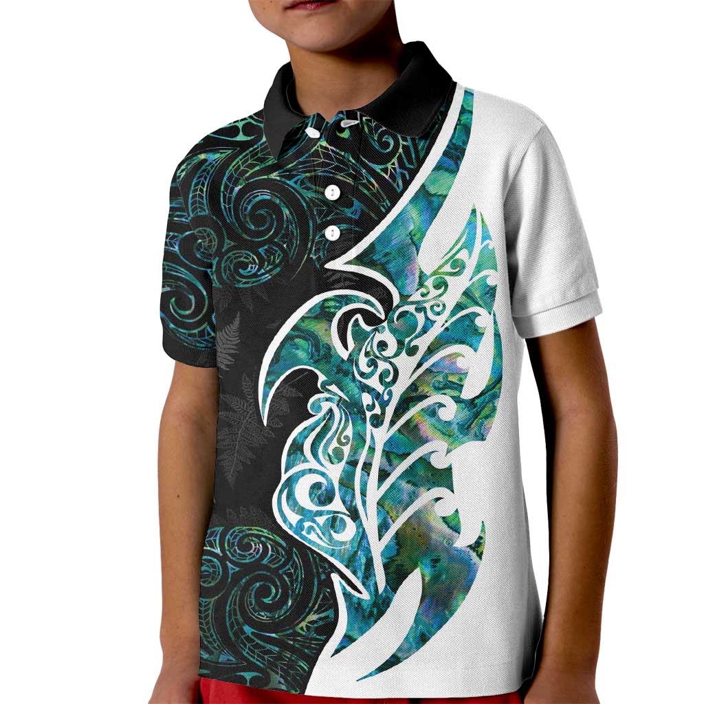 Proud Aotearoa Kid Polo Shirt Maori Silver Fern Mix Paua Shell Pattern