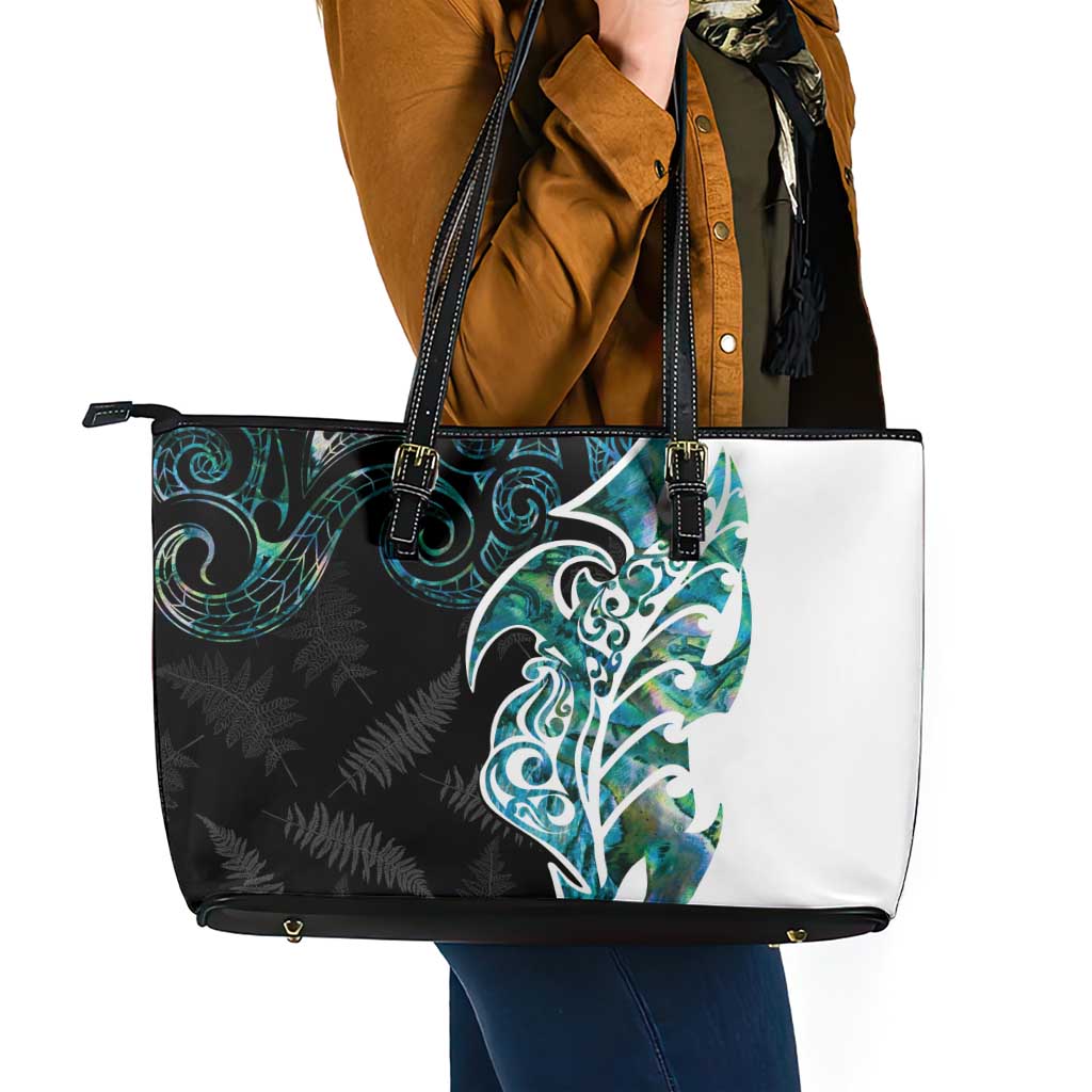 Proud Aotearoa Leather Tote Bag Maori Silver Fern Mix Paua Shell Pattern LT14 - Polynesian Pride