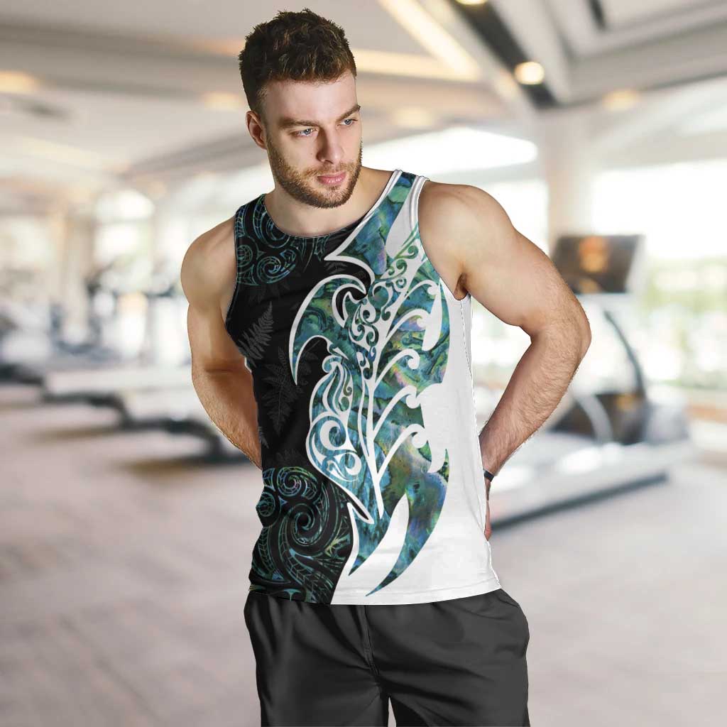 Proud Aotearoa Men Tank Top Maori Silver Fern Mix Paua Shell Pattern LT14 Black - Polynesian Pride