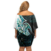 Proud Aotearoa Off Shoulder Short Dress Maori Silver Fern Mix Paua Shell Pattern LT14 - Polynesian Pride