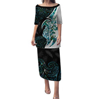Proud Aotearoa Puletasi Maori Silver Fern Mix Paua Shell Pattern LT14 Long Dress Black - Polynesian Pride