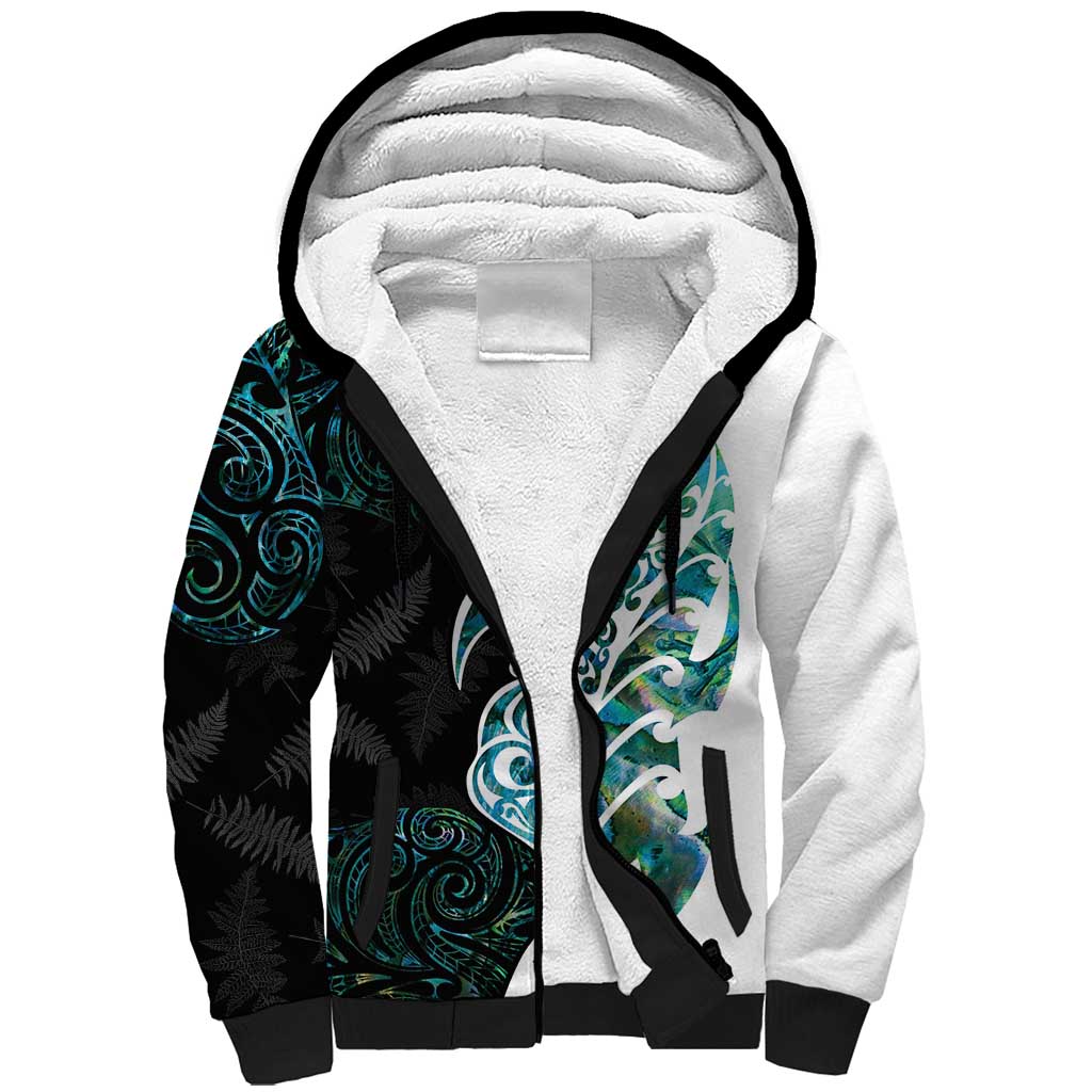 Proud Aotearoa Sherpa Hoodie Maori Silver Fern Mix Paua Shell Pattern