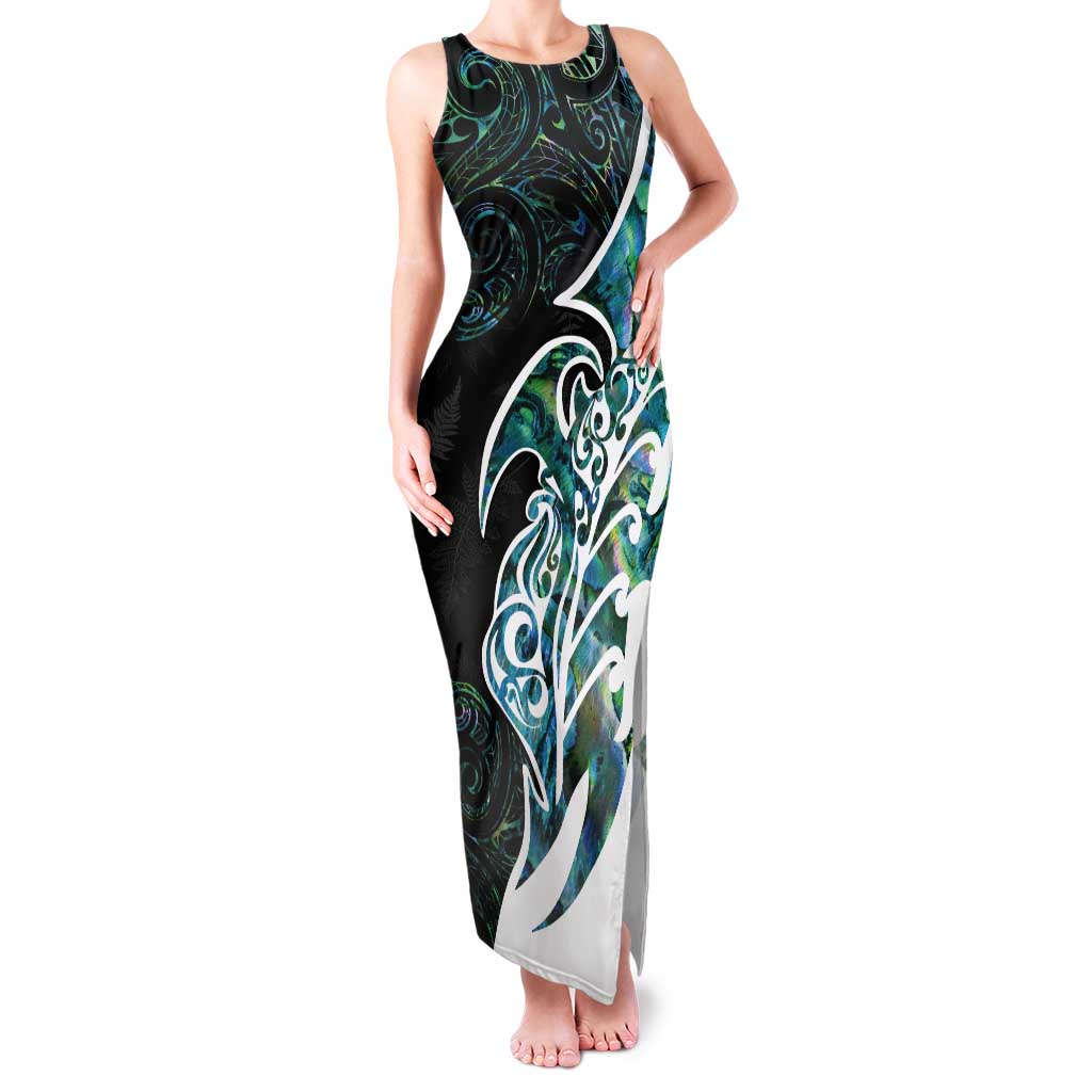Proud Aotearoa Tank Maxi Dress Maori Silver Fern Mix Paua Shell Pattern LT14 Women Black - Polynesian Pride