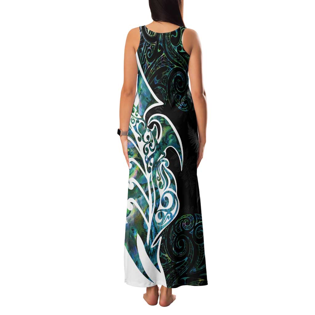 Proud Aotearoa Tank Maxi Dress Maori Silver Fern Mix Paua Shell Pattern LT14 - Polynesian Pride
