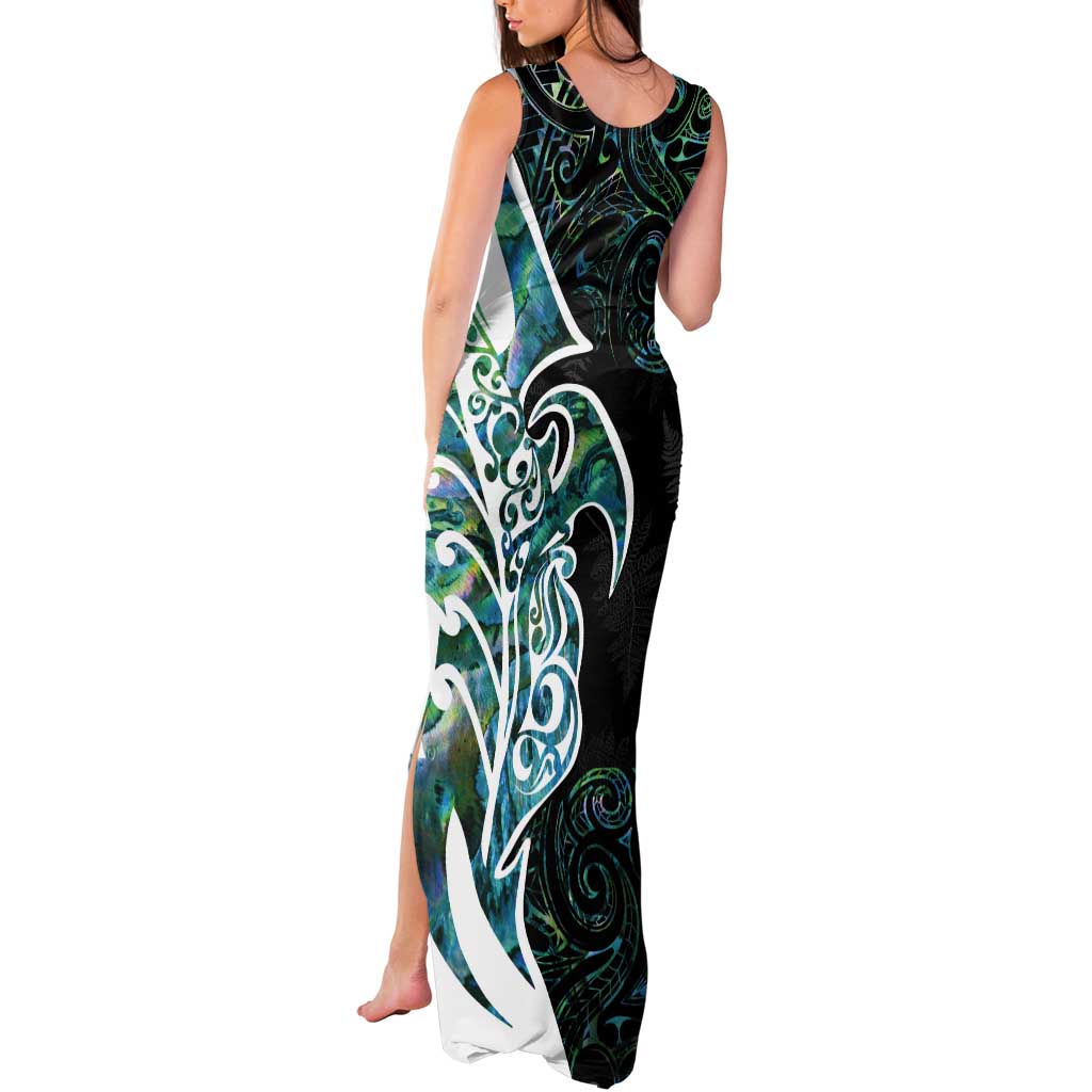 Proud Aotearoa Tank Maxi Dress Maori Silver Fern Mix Paua Shell Pattern LT14 - Polynesian Pride
