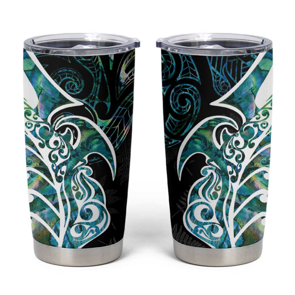 Proud Aotearoa Tumbler Cup Maori Silver Fern Mix Paua Shell Pattern LT14 Black - Polynesian Pride