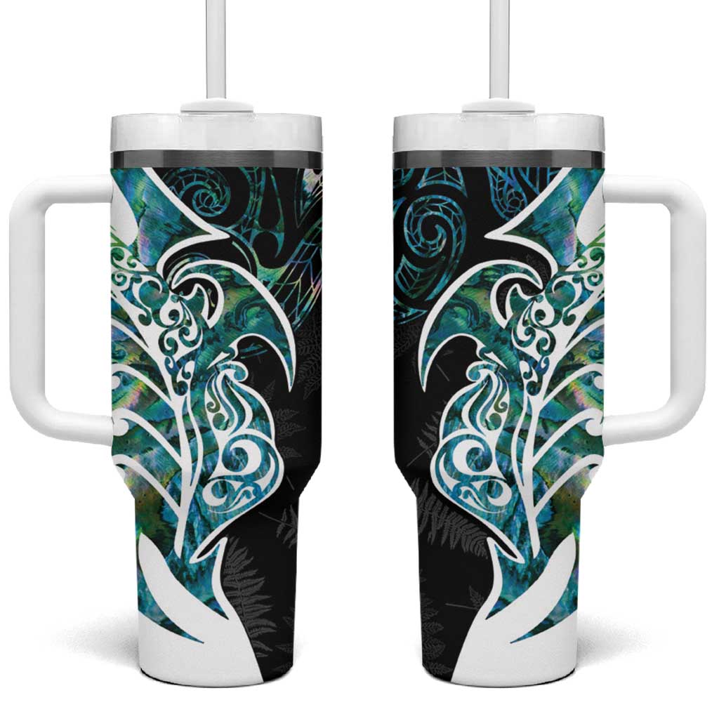 Proud Aotearoa Tumbler With Handle Maori Silver Fern Mix Paua Shell Pattern LT14 One Size: 40 oz Black - Polynesian Pride