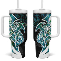 Proud Aotearoa Tumbler With Handle Maori Silver Fern Mix Paua Shell Pattern LT14 One Size: 40 oz Black - Polynesian Pride