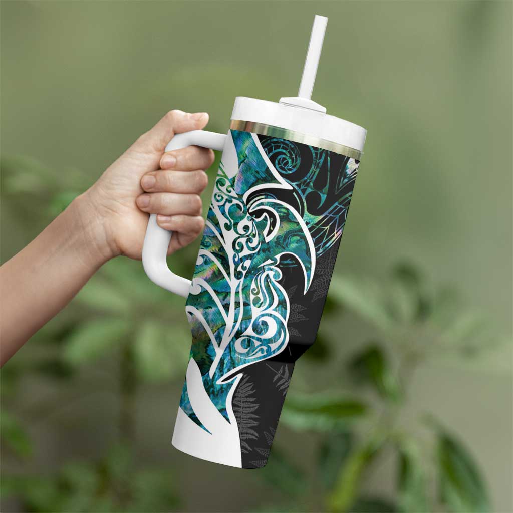 Proud Aotearoa Tumbler With Handle Maori Silver Fern Mix Paua Shell Pattern LT14 - Polynesian Pride