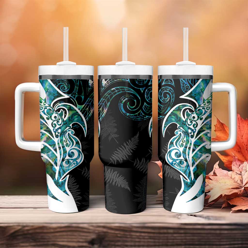 Proud Aotearoa Tumbler With Handle Maori Silver Fern Mix Paua Shell Pattern LT14 - Polynesian Pride