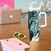 Proud Aotearoa Tumbler With Handle Maori Silver Fern Mix Paua Shell Pattern LT14 - Polynesian Pride