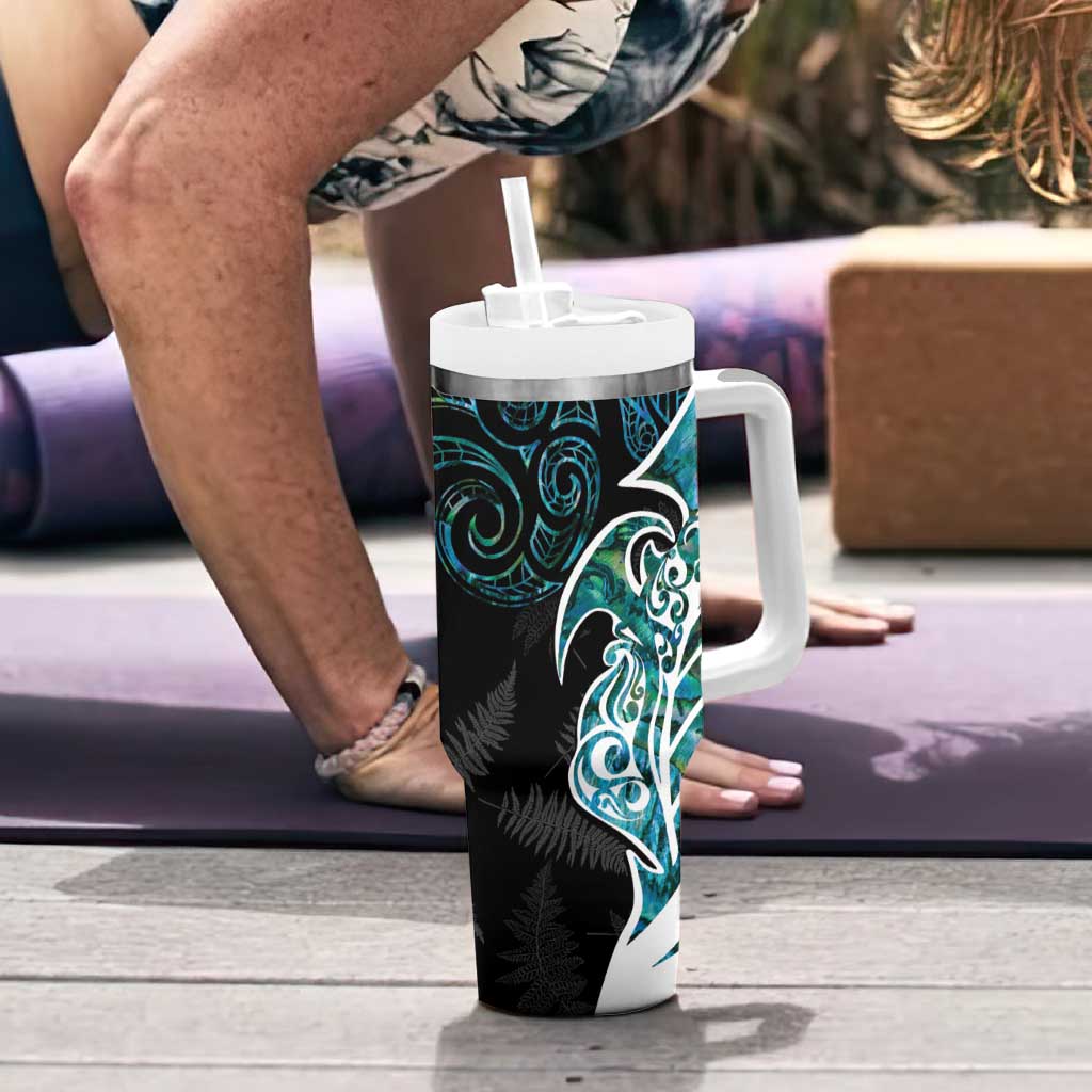 Proud Aotearoa Tumbler With Handle Maori Silver Fern Mix Paua Shell Pattern LT14 - Polynesian Pride