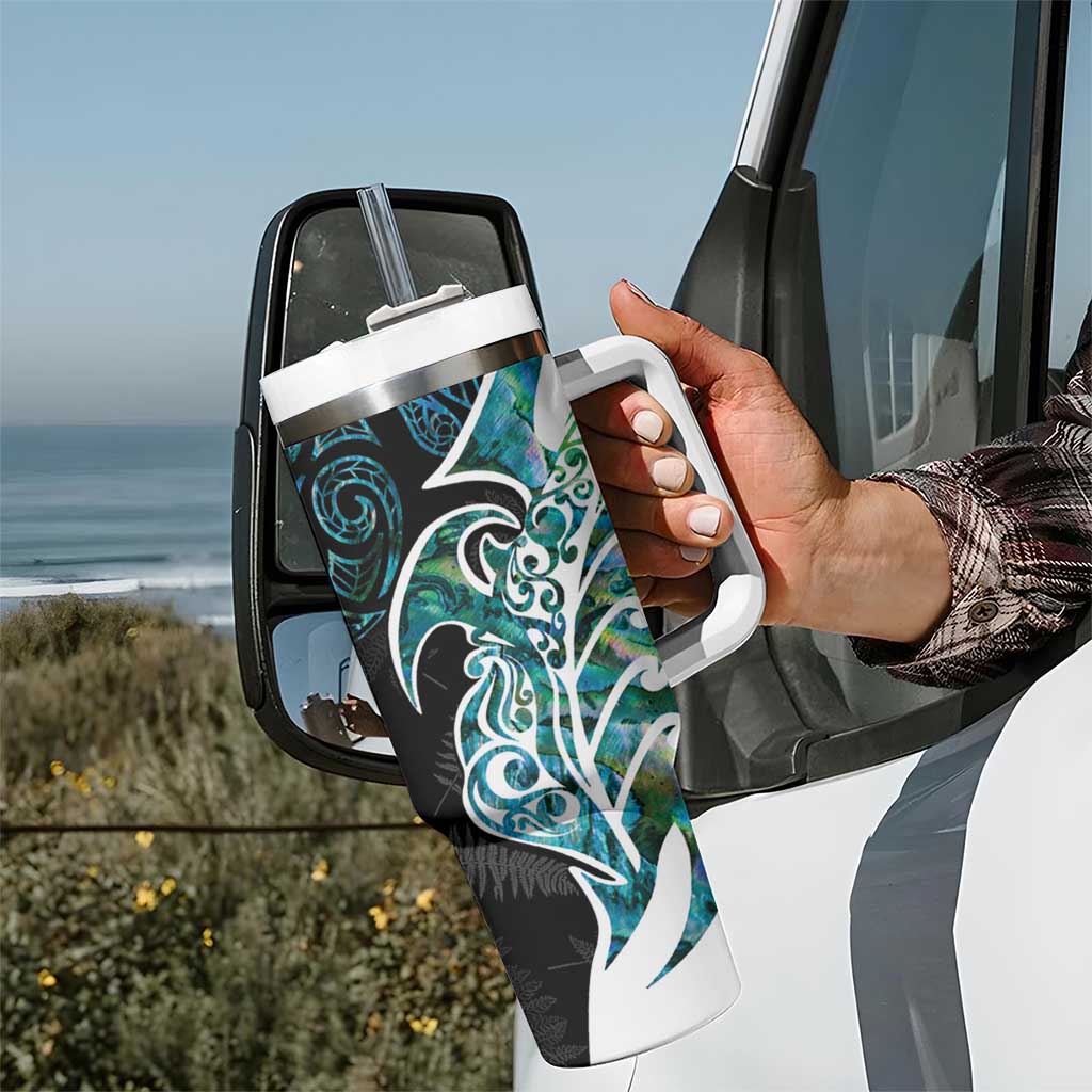 Proud Aotearoa Tumbler With Handle Maori Silver Fern Mix Paua Shell Pattern LT14 - Polynesian Pride