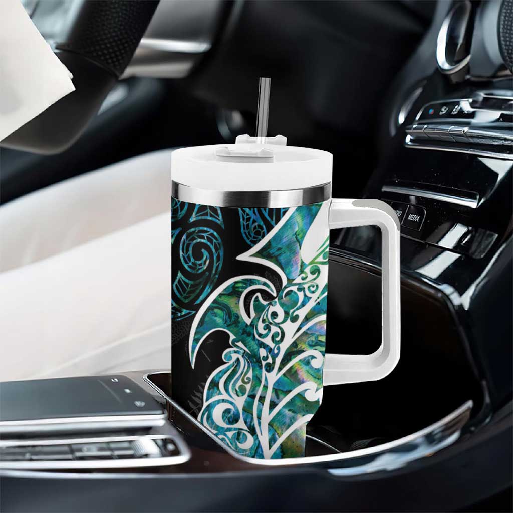 Proud Aotearoa Tumbler With Handle Maori Silver Fern Mix Paua Shell Pattern LT14 - Polynesian Pride