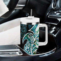 Proud Aotearoa Tumbler With Handle Maori Silver Fern Mix Paua Shell Pattern LT14 - Polynesian Pride