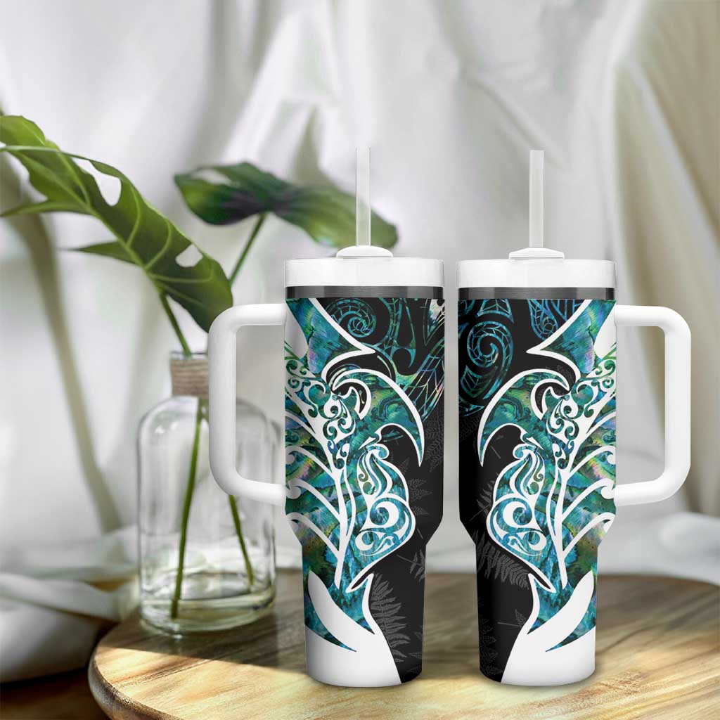 Proud Aotearoa Tumbler With Handle Maori Silver Fern Mix Paua Shell Pattern LT14 - Polynesian Pride