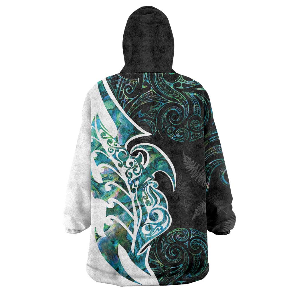 Proud Aotearoa Wearable Blanket Hoodie Maori Silver Fern Mix Paua Shell Pattern LT14 - Polynesian Pride