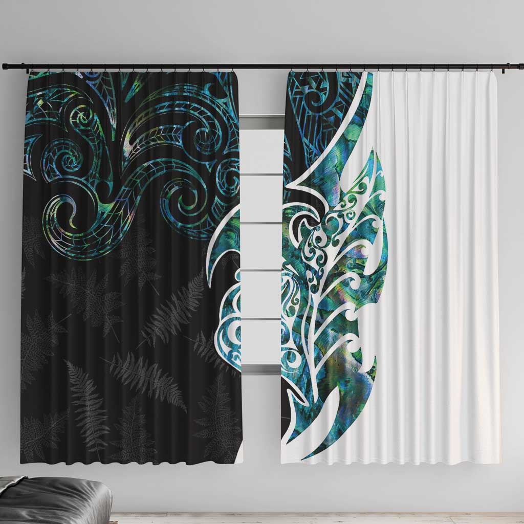 Proud Aotearoa Window Curtain Maori Silver Fern Mix Paua Shell Pattern LT14 With Hooks Black - Polynesian Pride