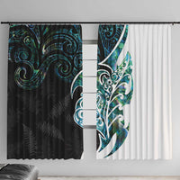 Proud Aotearoa Window Curtain Maori Silver Fern Mix Paua Shell Pattern LT14 With Hooks Black - Polynesian Pride