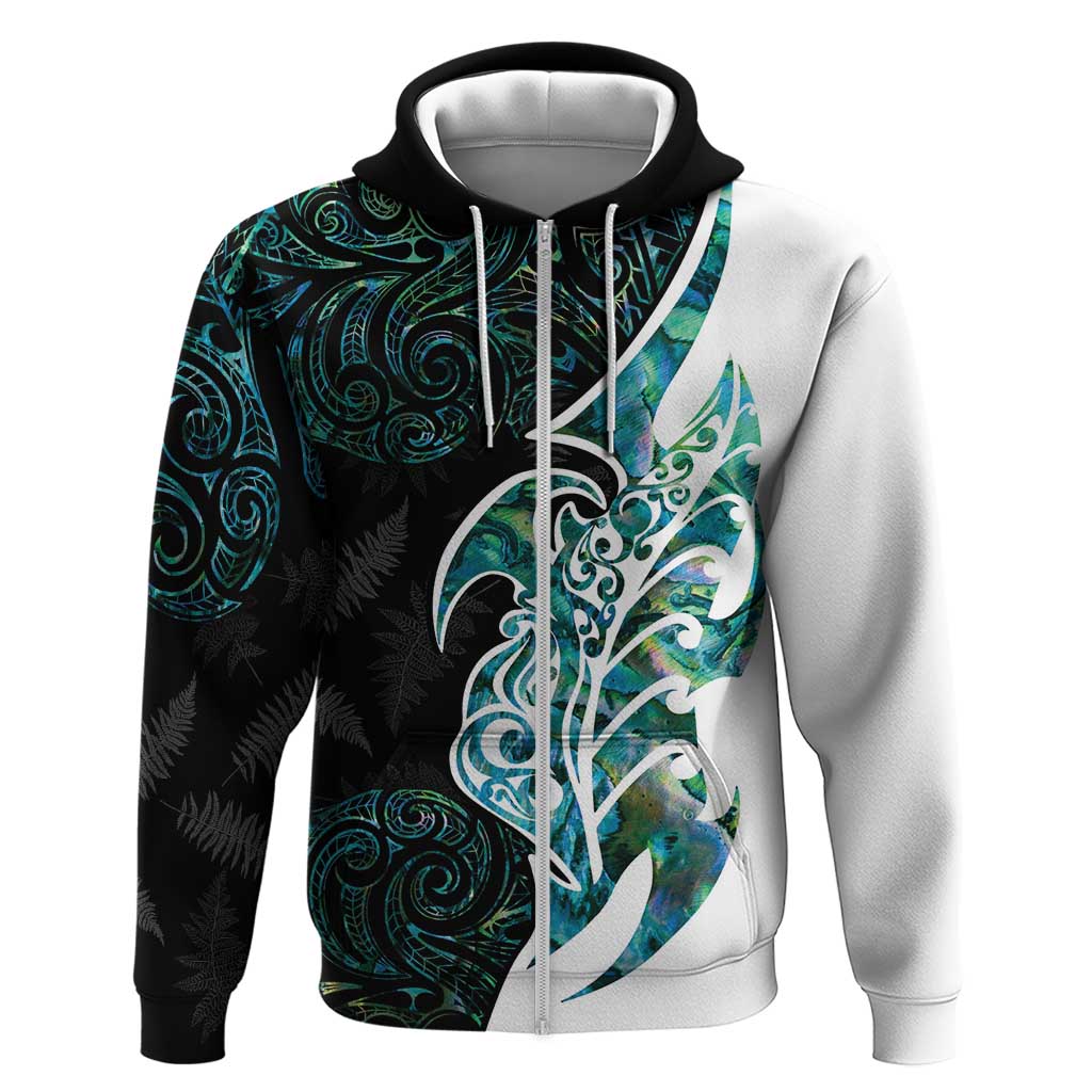 Proud Aotearoa Zip Hoodie Maori Silver Fern Mix Paua Shell Pattern