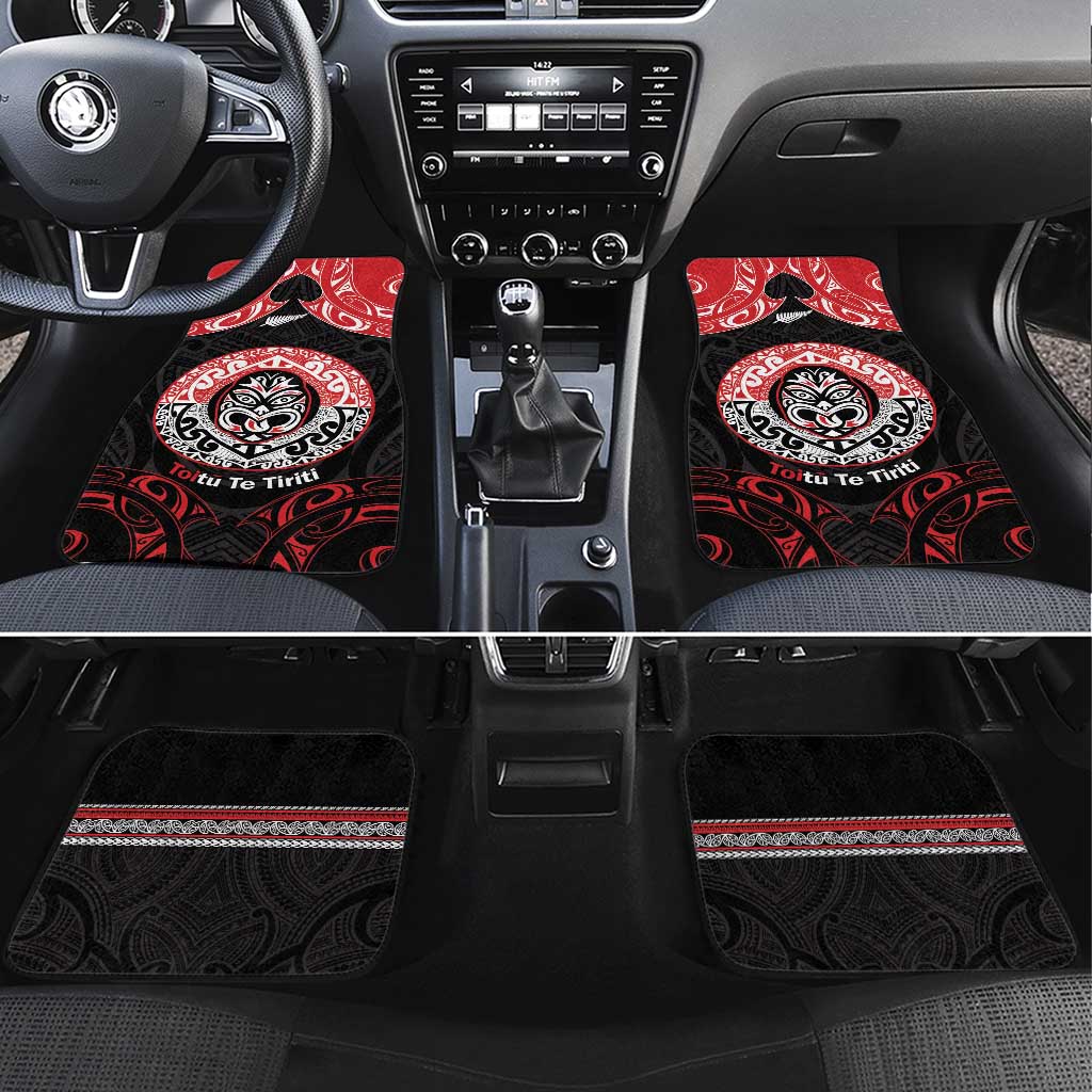 Aotearoa Toitu Te Tiriti Car Mats Haka Tiki Honour The Treaty LT14 Set 4pcs Black - Polynesian Pride